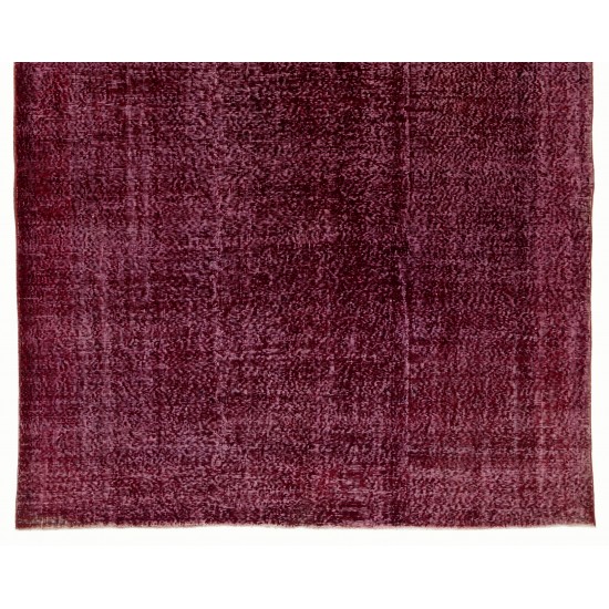 Maroon Red Overdyed Area Rug, 1960s Hand-Knotted Central Anatolian Carpet. 7 x 10.5 Ft (211 x 318 cm)
