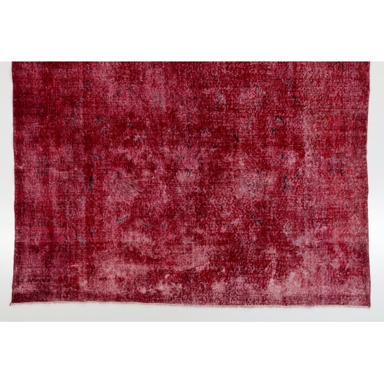 Distressed Red Overdyed Rug, 1960s Hand-Knotted Central Anatolian Carpet. 7.4 x 10 Ft (225 x 303 cm)