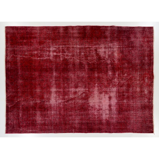 Distressed Red Overdyed Rug, 1960s Hand-Knotted Central Anatolian Carpet. 7.8 x 10.8 Ft (235 x 327 cm)