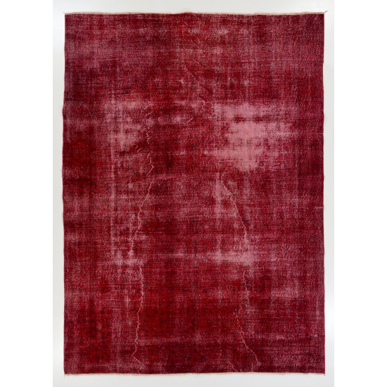 Distressed Red Overdyed Rug, 1960s Hand-Knotted Central Anatolian Carpet. 7.8 x 10.8 Ft (235 x 327 cm)
