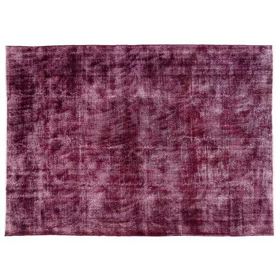 Maroon Red Overdyed Area Rug, Large 1960s Hand-Knotted Central Anatolian Carpet. 8.3 x 11.4 Ft (250 x 345 cm)