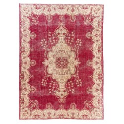 Authentic Vintage Turkish Area Rug. Fine Hand-Knotted Wool Carpet in Cherry Red. 8.9 x 12.3 Ft (270 x 373 cm)