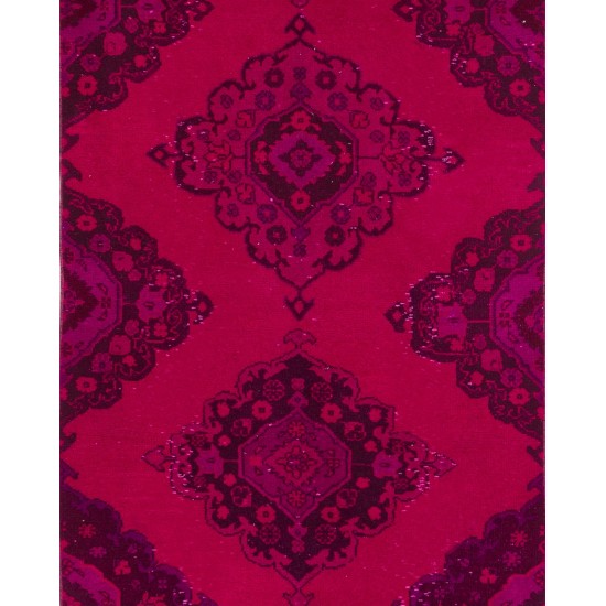 Pink Overdyed Runner Rug, Mid-Century Handmade Corridor Carpet from Turkey. 3.3 x 11.4 Ft (98 x 346 cm)