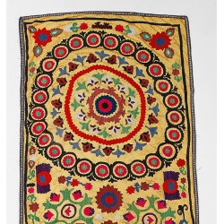 Vintage Central Asian / Uzbek Suzani Wall Hanging, Silk Hand Embroidered Bed Cover. 3.8 x 8.9 Ft (113 x 270 cm)