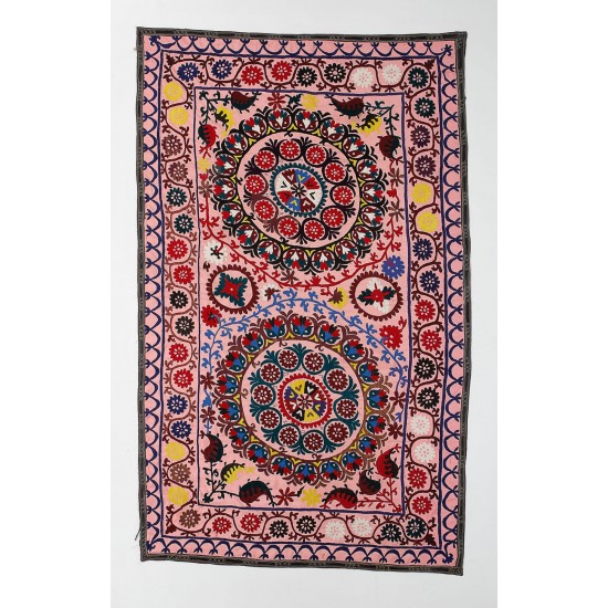 Silk Hand Embroidered Bed Cover, Vintage Suzani Wall Hanging from Uzbekistan. 5.7 x 9.4 Ft (173 x 285 cm)