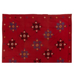 Silk Hand Embroidered Bed Cover, Vintage Suzani Wall Hanging from Uzbekistan. 6.7 x 8.7 Ft (204 x 263 cm)