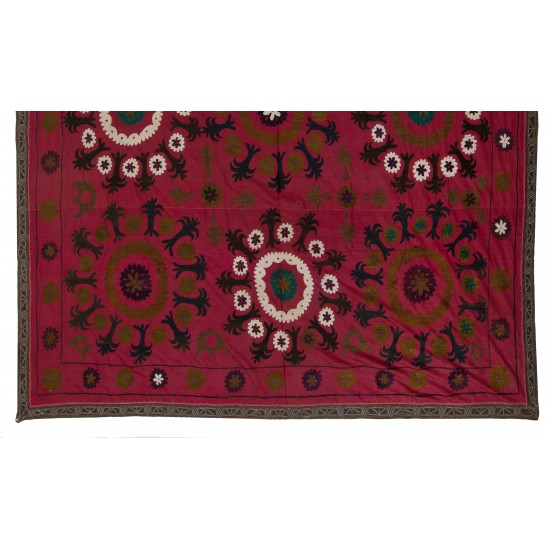 Silk Hand Embroidered Bed Cover, Vintage Suzani Wall Hanging from Uzbekistan. 6.9 x 7.4 Ft (208 x 223 cm)