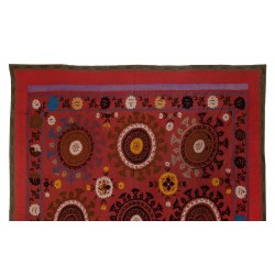 Silk Hand Embroidered Bed Cover, Vintage Suzani Wall Hanging from Uzbekistan. 7.9 x 8.7 Ft (240 x 263 cm)