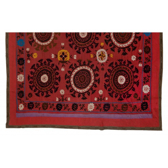 Silk Hand Embroidered Bed Cover, Vintage Suzani Wall Hanging from Uzbekistan. 7.9 x 8.7 Ft (240 x 263 cm)
