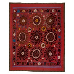 Silk Hand Embroidered Bed Cover, Vintage Suzani Wall Hanging from Uzbekistan. 7.9 x 8.7 Ft (240 x 263 cm)