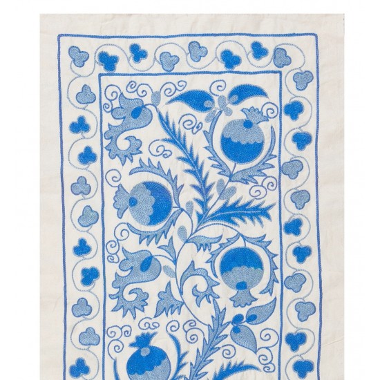 Silk Hand Embroidered Bed Cover, Vintage Suzani Wall Hanging from Uzbekistan. 1.8 x 6 Ft (53 x 183 cm)
