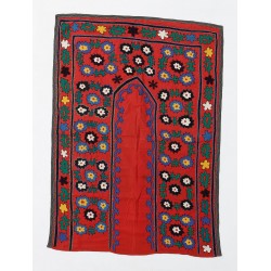 Vintage Central Asian / Uzbek Suzani Wall Hanging, Silk Hand Embroidered Bed Cover. 3 x 6.4 Ft (94 x 193 cm)