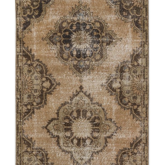 Hand-Knotted Vintage Turkish Runner Rug, Authentic Wool Hallway Runner. 3.6 x 12 Ft (108 x 365 cm)