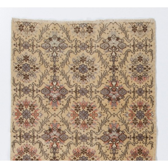 Hand-Knotted Vintage Accent Rug, Central Anatolian Wool Carpet with Floral Garden Design. 3.8 x 7.3 Ft (114 x 222 cm)