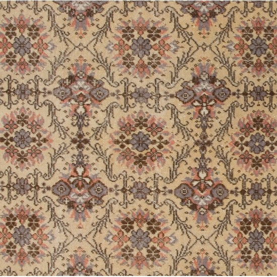 Hand-Knotted Vintage Accent Rug, Central Anatolian Wool Carpet with Floral Garden Design. 3.8 x 7.3 Ft (114 x 222 cm)