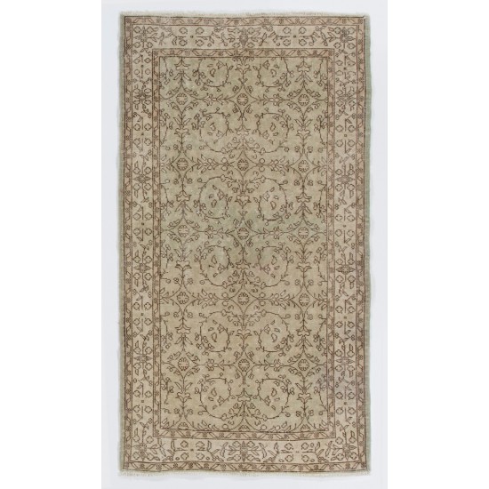 Hand-Knotted Vintage Floral Accent Rug, Central Anatolian Wool Carpet. 3.8 x 6.8 Ft (115 x 206 cm)