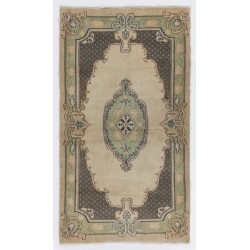 Vintage Baroque Style Handmade Turkish Oushak Accent Rug, Woolen Floor Covering. 3.8 x 7 Ft (115 x 212 cm)