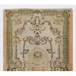 Turkish Oushak Rug with Floral Design, Traditional Hand-Knotted 1960s Carpet. 3.9 x 6.7 Ft (116 x 202 cm)