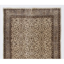 Turkish Oushak Accent Rug with Floral Design, Traditional Hand-Knotted 1960s Carpet. 3.9 x 6.8 Ft (116 x 205 cm)
