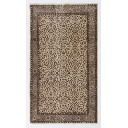 Turkish Oushak Accent Rug with Floral Design, Traditional Hand-Knotted 1960s Carpet. 3.9 x 6.8 Ft (116 x 205 cm)
