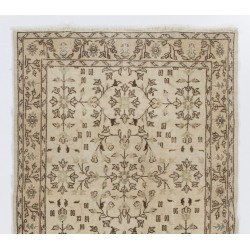 Turkish Oushak Accent Rug with Floral Design, Traditional Hand-Knotted 1960s Carpet. 3.9 x 6.8 Ft (116 x 206 cm)