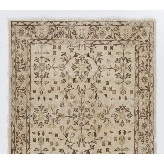 Turkish Oushak Accent Rug with Floral Design, Traditional Hand-Knotted 1960s Carpet. 3.9 x 6.8 Ft (116 x 206 cm)