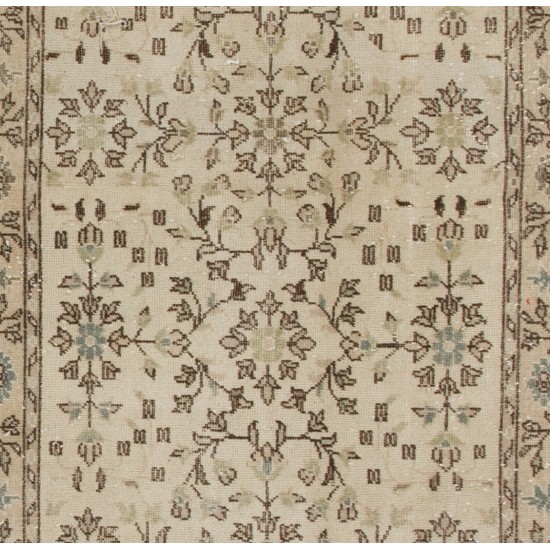 Turkish Oushak Accent Rug with Floral Design, Traditional Hand-Knotted 1960s Carpet. 3.9 x 6.8 Ft (116 x 206 cm)