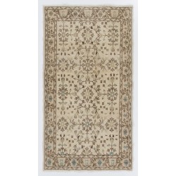 Turkish Oushak Accent Rug with Floral Design, Traditional Hand-Knotted 1960s Carpet. 3.9 x 6.8 Ft (116 x 206 cm)
