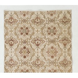 Turkish Oushak Accent Rug with Floral Design, Traditional Hand-Knotted 1960s Carpet. 3.9 x 6.8 Ft (116 x 207 cm)