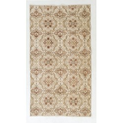 Turkish Oushak Accent Rug with Floral Design, Traditional Hand-Knotted 1960s Carpet. 3.9 x 6.8 Ft (116 x 207 cm)