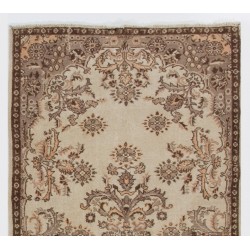 Turkish Oushak Accent Rug with Floral Garden Design, Hand-Knotted 1960s Carpet. 3.9 x 6.8 Ft (116 x 207 cm)