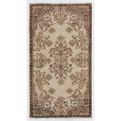 Turkish Oushak Accent Rug with Floral Garden Design, Hand-Knotted 1960s Carpet. 3.9 x 6.8 Ft (116 x 207 cm)