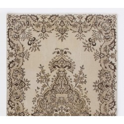 Turkish Oushak Accent Rug with Floral Garden Design, Hand-Knotted 1960s Carpet. 3.9 x 6.9 Ft (116 x 210 cm)