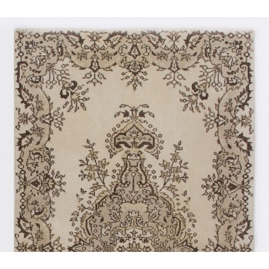 Turkish Oushak Accent Rug with Floral Garden Design, Hand-Knotted 1960s Carpet. 3.9 x 6.9 Ft (116 x 210 cm)