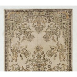 Turkish Oushak Accent Rug with Floral Garden Design, Traditional Hand-Knotted 1960s Carpet. 3.9 x 7 Ft (116 x 214 cm)