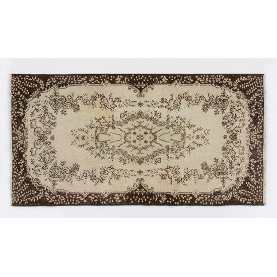 Vintage Handmade Turkish Oushak Accent Rug with Medallion Design. 3.9 x 7.3 Ft (116 x 220 cm)