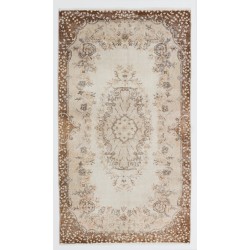 Turkish Handmade Vintage Rug with Floral Design, Art for the Floor. 3.9 x 6.8 Ft (117 x 207 cm)