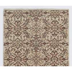 Vintage Floral Patterned Turkish Handmade Rug, Ideal for Office and Home Decor. 3.9 x 6.8 Ft (118 x 205 cm)