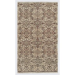 Vintage Floral Patterned Turkish Handmade Rug, Ideal for Office and Home Decor. 3.9 x 6.8 Ft (118 x 205 cm)