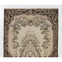 Turkish Oushak Handmade Vintage Rug with Floral Garden Design, Ideal for Office and Home Decor. 4 x 7 Ft (119 x 212 cm)