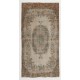 Antique Washed Mid-Century Handmade Turkish Oushak Accent Rug. 4 x 7.6 Ft (119 x 230 cm)
