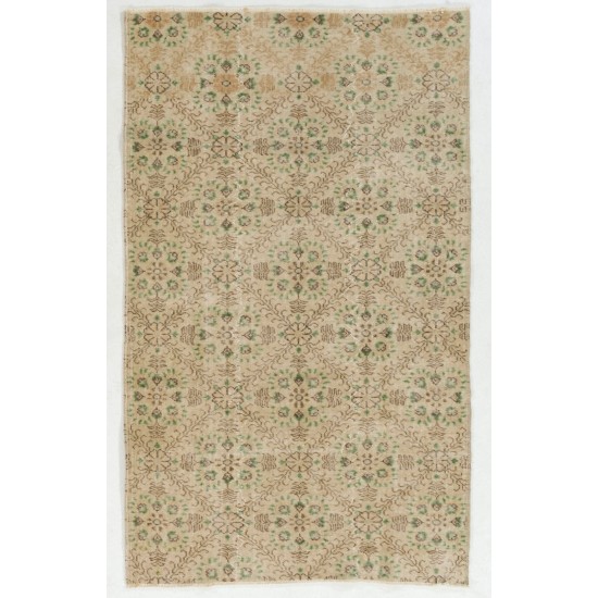 Vintage Floral Patterned Turkish Handmade Rug, Ideal for Office and Home Decor. 4 x 6.6 Ft (120 x 200 cm)