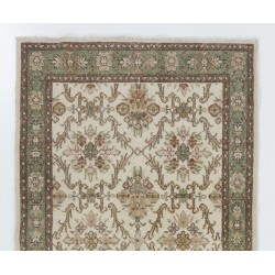 Vintage Floral Patterned Turkish Handmade Rug, Ideal for Office and Home Decor. 4 x 6.8 Ft (120 x 205 cm)