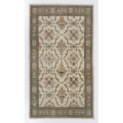 Vintage Floral Patterned Turkish Handmade Rug, Ideal for Office and Home Decor. 4 x 6.8 Ft (120 x 205 cm)
