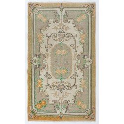 Vintage Floral Pattern Anatolian Handmade Rug, Ideal for Office and Home Decor. 4 x 6.8 Ft (120 x 207 cm)