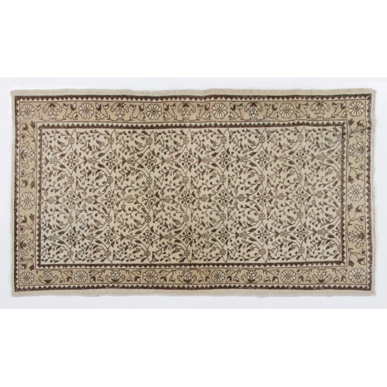 Handmade Vintage Rug, Floral Design Central Anatolian Carpet. 4 x 6.9 Ft (120 x 208 cm)