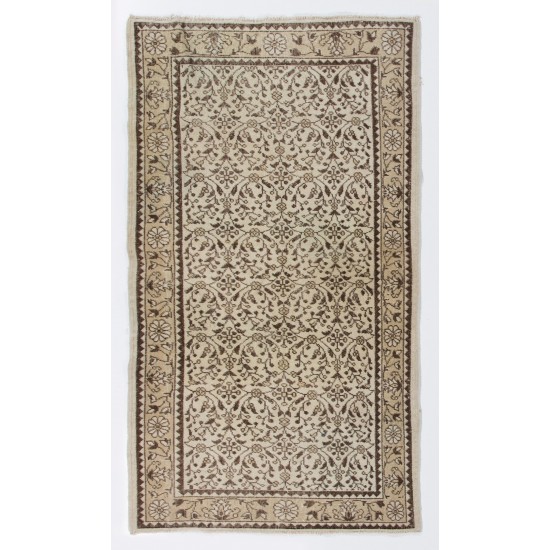 Handmade Vintage Rug, Floral Design Central Anatolian Carpet. 4 x 6.9 Ft (120 x 208 cm)