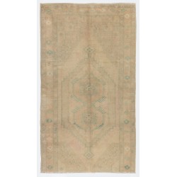 Vintage "Antique Washed" Handmade Turkish Rug with Geometric Design. 4.2 x 7 Ft (125 x 215 cm)