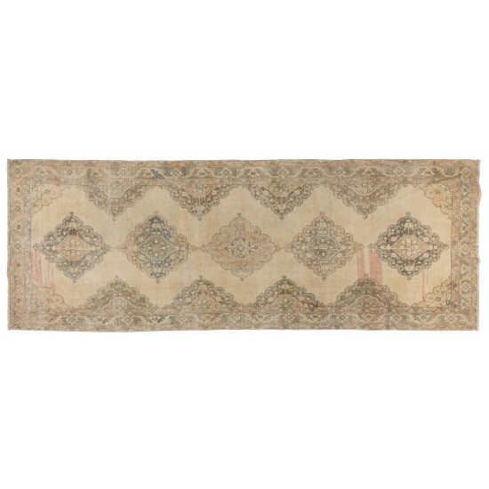 Traditional Vintage Handmade Turkish Runner Rug, Great for Hallway Decor. 4.6 x 12.6 Ft (140 x 383 cm)