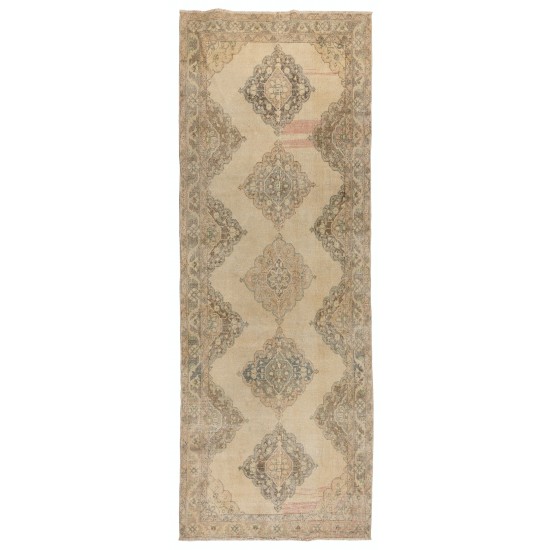 Traditional Vintage Handmade Turkish Runner Rug, Great for Hallway Decor. 4.6 x 12.6 Ft (140 x 383 cm)